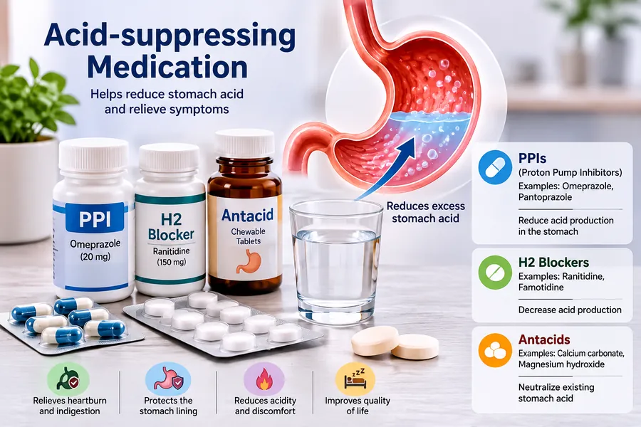 Acid-suppressing medication for gastritis and reflux