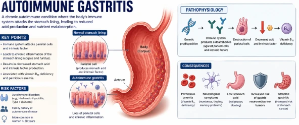 Autoimmune gastritis, the body's immune system affecting the stomach lining