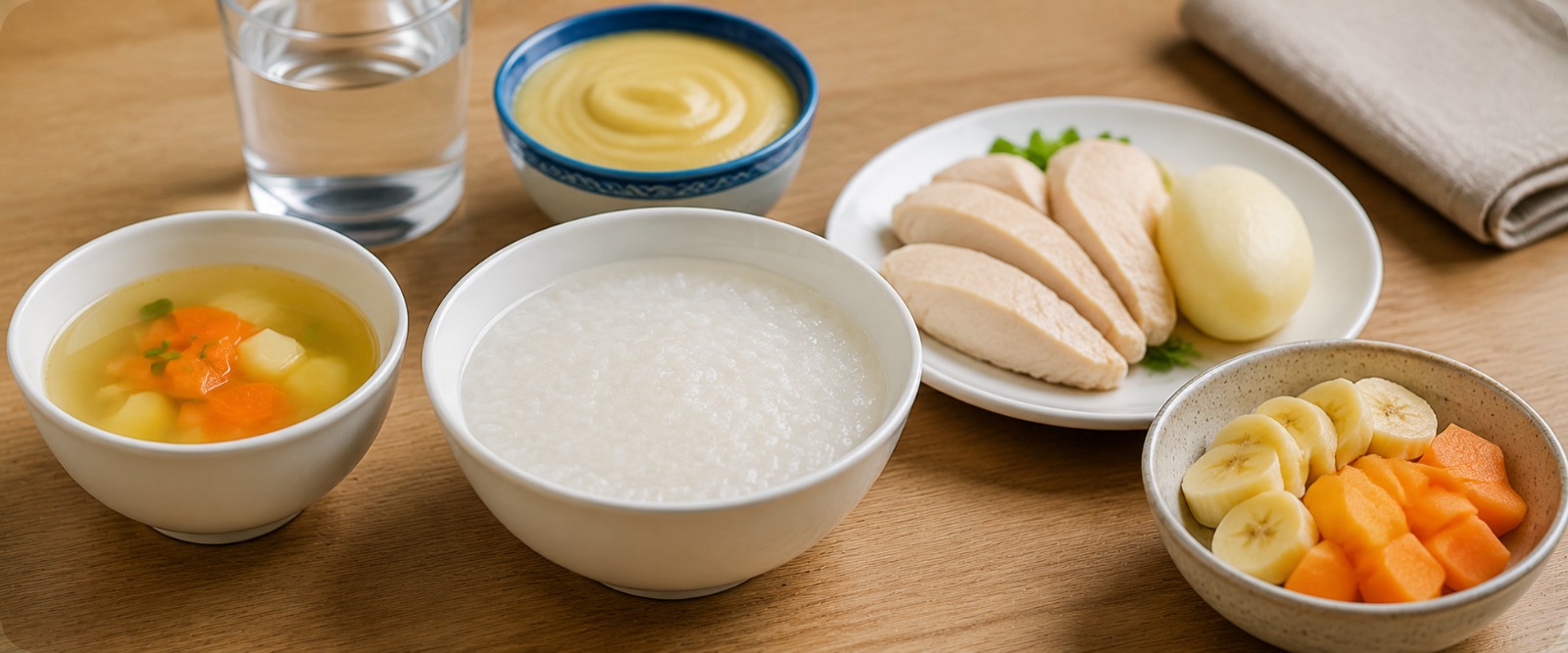 Bland, low-residue diet during diarrhoea