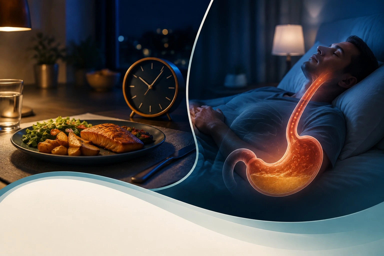 Woman eating pizza late at night from the refrigerator, a common trigger for acid reflux