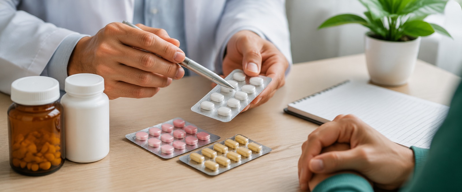 Doctor reviewing medicines causing constipation