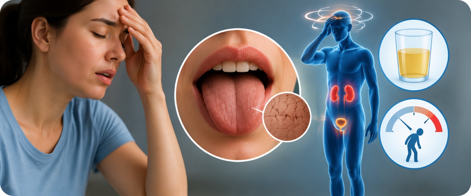 Dry mouth and giddiness from dehydration