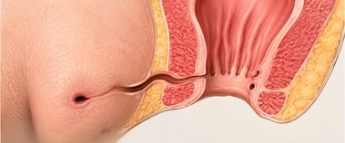A visible opening beside the anus, a sign of an anal fistula
