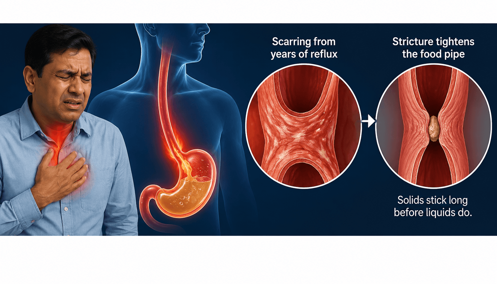 Acid reflux scarring the food pipe into a stricture