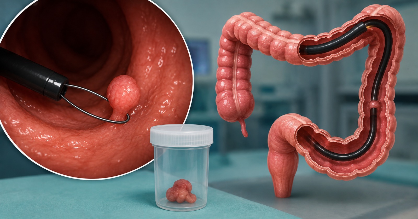 Endoscopic polypectomy removing polyps during colonoscopy