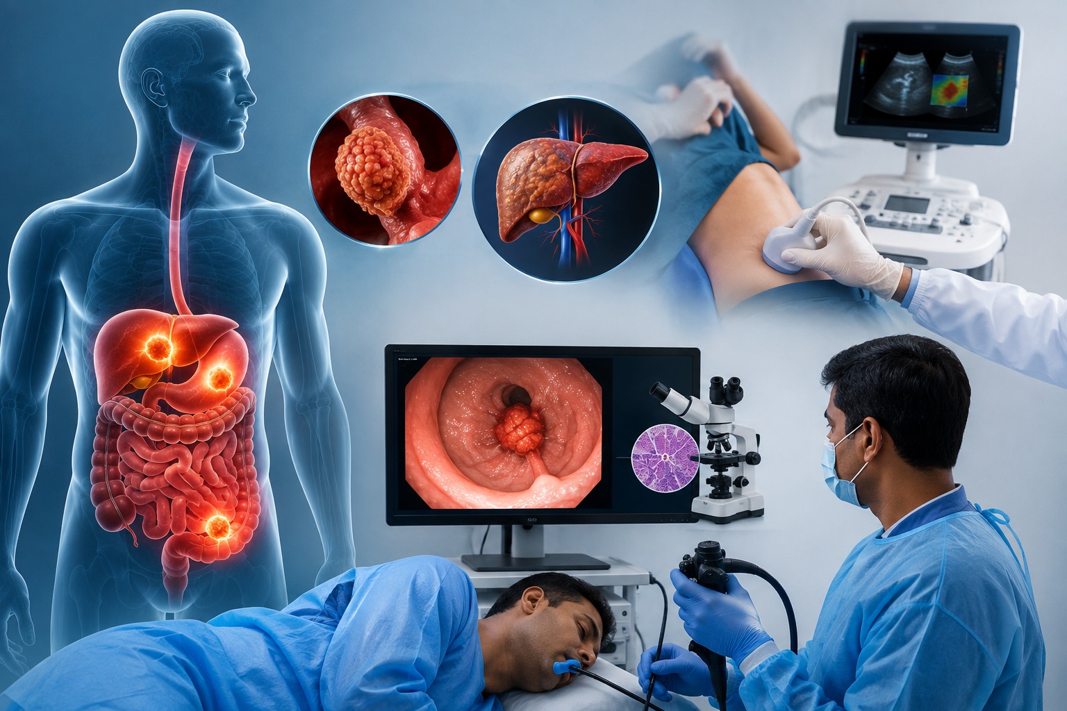 The digestive tract, from food pipe to rectum, where gastrointestinal cancer can develop