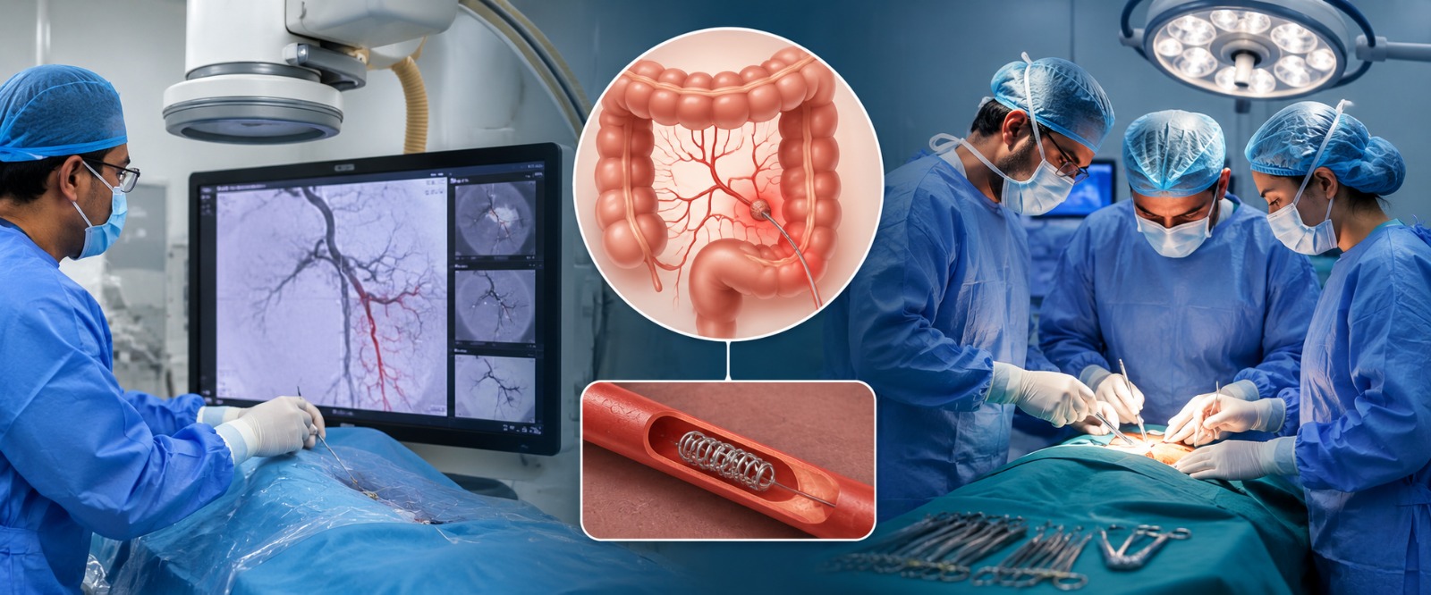Surgery or embolisation for bleeding resistant to endoscopy