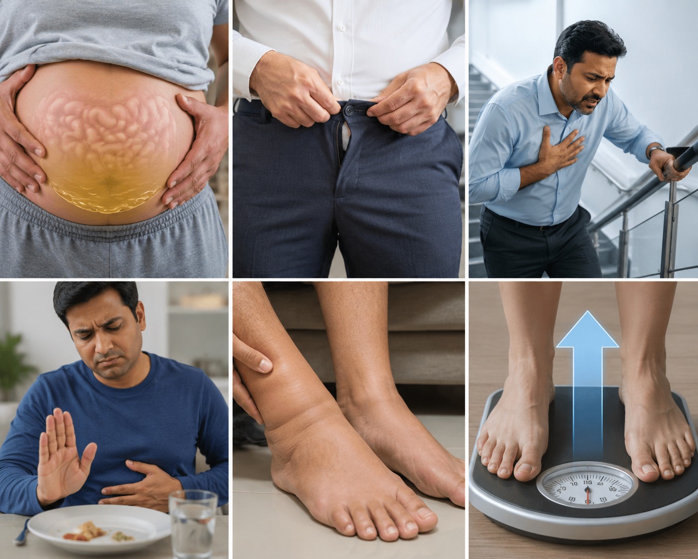 Waistline expanding although body weight feels unchanged, a sign of ascites