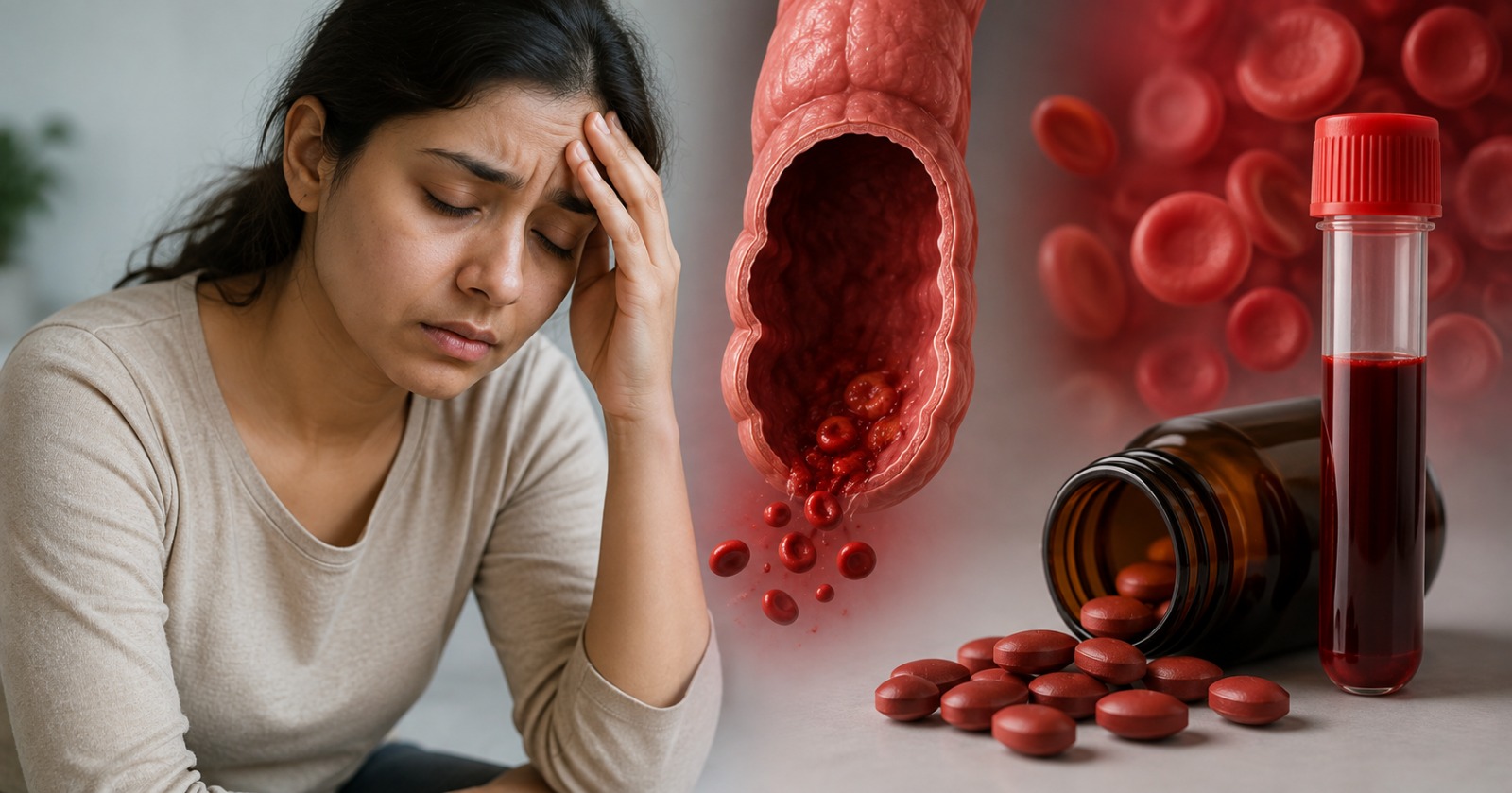 Tiredness with low haemoglobin from a slow gut bleed