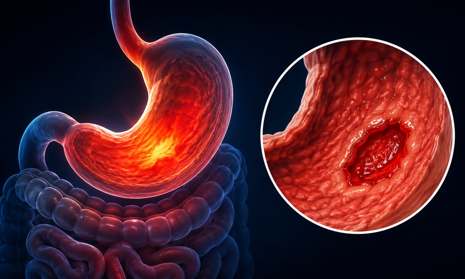 Ulcers and severe acidity reducing food intake