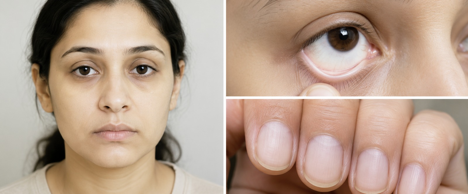 Unusual paleness of the face and nails from anaemia