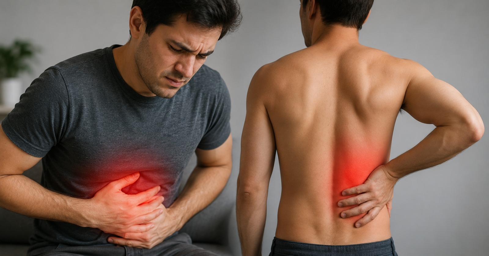 Upper abdominal or back pain worsening after meals